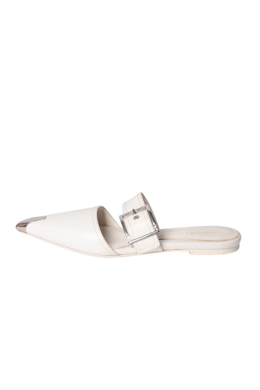 ALEXANDER MCQUEEN White Leather Punk Flat Mule Size 37
